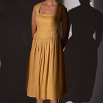 Gold Cotton Corset Dress with Gathers - Western Era Dresses for women