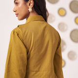 Gold Overlap Chintz Embroidery Shirt Dress - Western Era Dresses for women