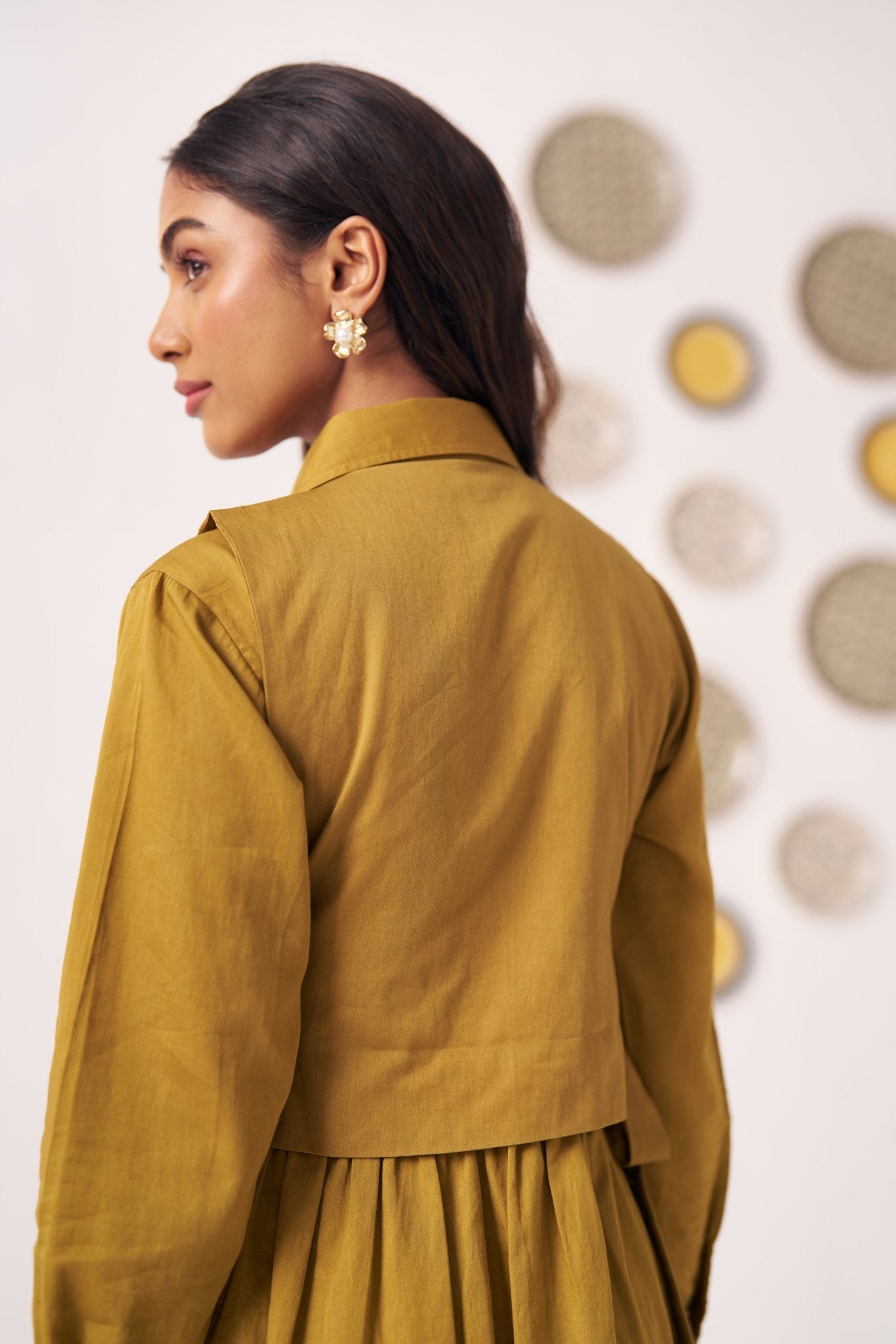 Gold Overlap Chintz Embroidery Shirt Dress - Western Era Dresses for women