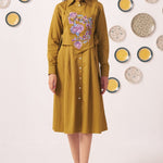 Gold Overlap Chintz Embroidery Shirt Dress - Western Era Dresses for women