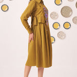 Gold Overlap Chintz Embroidery Shirt Dress - Western Era Dresses for women