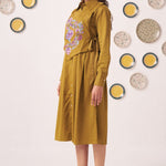 Gold Overlap Chintz Embroidery Shirt Dress - Western Era Dresses for women