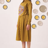 Gold Overlap Chintz Embroidery Shirt Dress - Western Era Dresses for women
