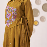 Gold Overlap Chintz Embroidery Shirt Dress - Western Era Dresses for women