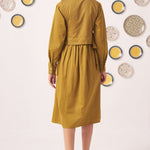Gold Overlap Chintz Embroidery Shirt Dress - Western Era Dresses for women