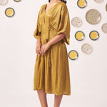 Gold Shimmer Pleated Festive Dress - Western Era Dresses for women