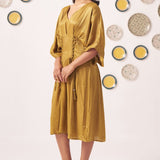 Gold Shimmer Pleated Festive Dress - Western Era Dresses for women