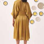 Gold Shimmer Pleated Festive Dress - Western Era Dresses for women