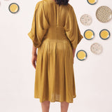 Gold Shimmer Pleated Festive Dress - Western Era Dresses for women