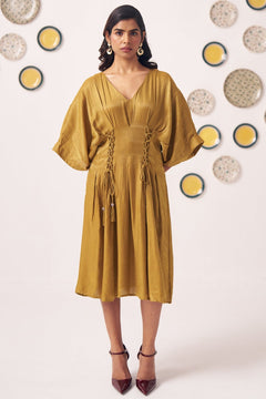 Gold Shimmer Pleated Festive Dress