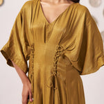 Gold Shimmer Pleated Festive Dress - Western Era Dresses for women