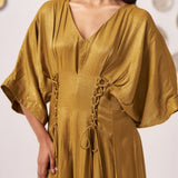 Gold Shimmer Pleated Festive Dress - Western Era Dresses for women