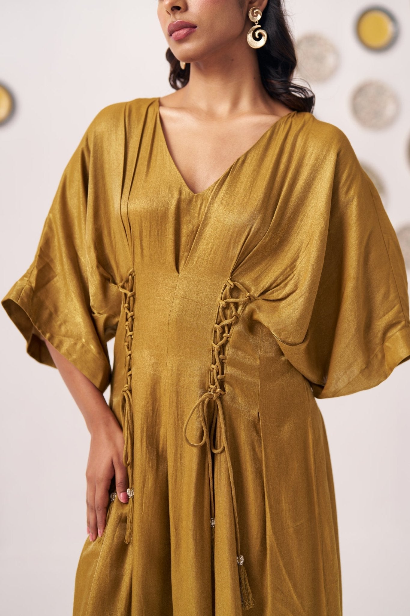 Gold Shimmer Pleated Festive Dress - Western Era Dresses for women