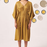 Gold Shimmer Pleated Festive Dress - Western Era Dresses for women