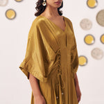 Gold Shimmer Pleated Festive Dress - Western Era Dresses for women