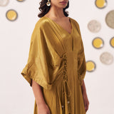 Gold Shimmer Pleated Festive Dress - Western Era Dresses for women