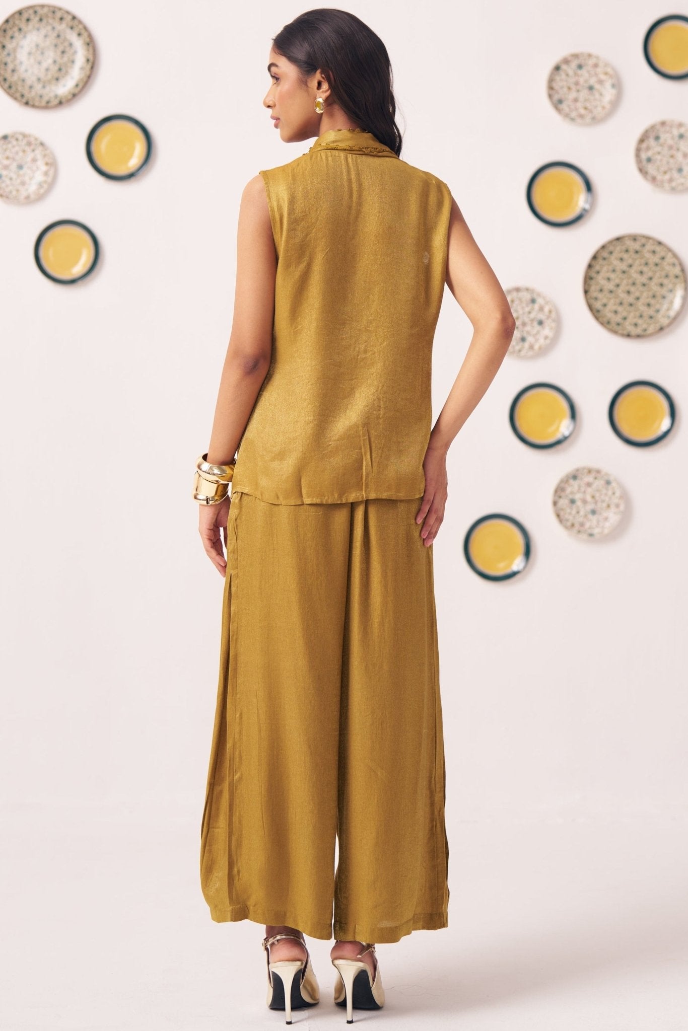 Gold Shimmering Lace Top and Pant Festive Set - Western Era Co - ord set for women