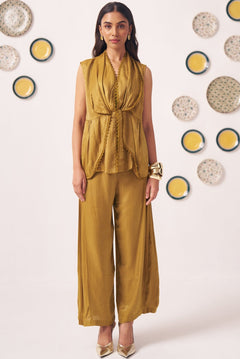 Gold Shimmering Lace Top and Pant Festive Set - Western Era Co - ord set for women