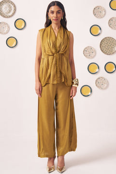Gold Shimmering Lace Top and Pant Festive Set