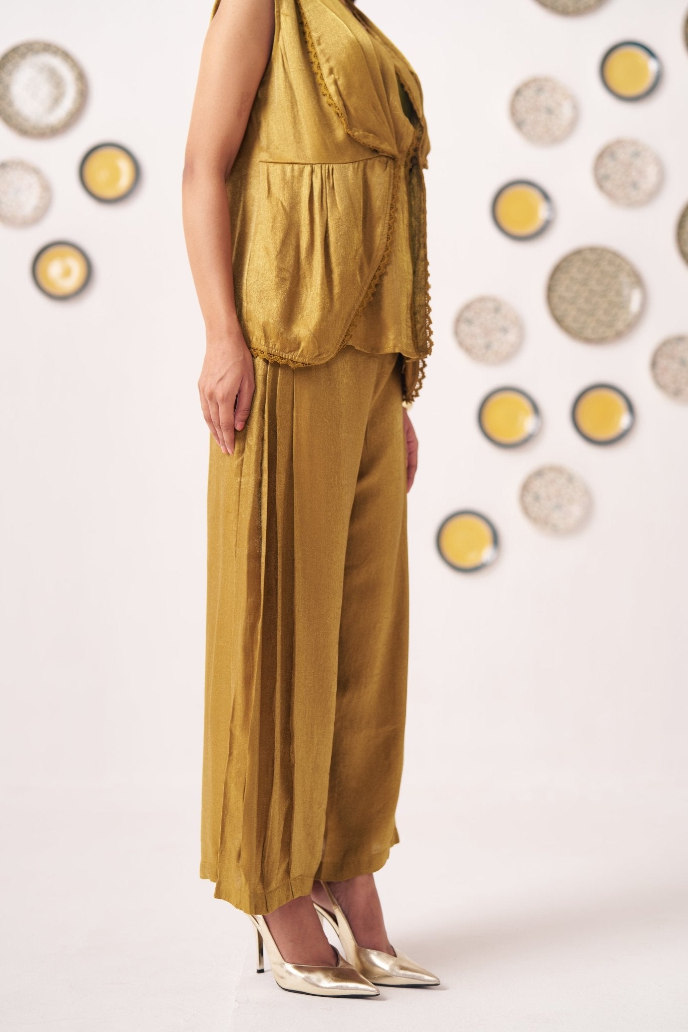 Gold Shimmering Lace Top and Pant Festive Set - Western Era Co - ord set for women