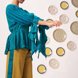 Gold with Navy Side Ruching Trouser - Western Era trousers for women