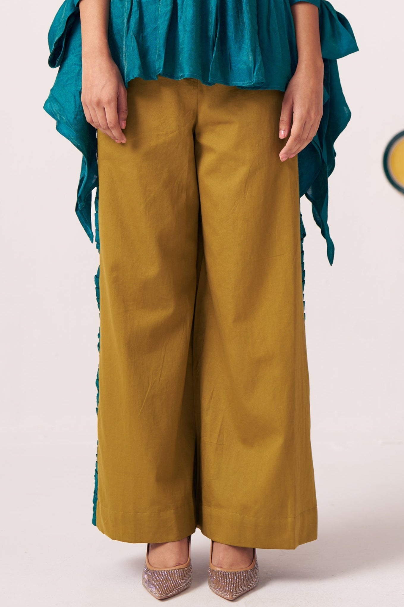 Gold with Navy Side Ruching Trouser - Western Era trousers for women