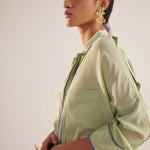 Green Collar Embroidered Oversized Shirt - Western Era Tops for women