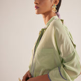 Green Collar Embroidered Oversized Shirt - Western Era Tops for women