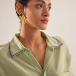Green Collar Embroidered Oversized Shirt - Western Era Tops for women