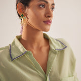 Green Collar Embroidered Oversized Shirt - Western Era Tops for women