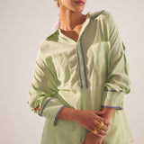 Green Collar Embroidered Oversized Shirt - Western Era Tops for women