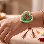 Green Heart Shaped Rakhi with Pink Beadwork - Western Era Rakhi for women