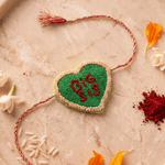 Green Heart Shaped Rakhi with Pink Beadwork - Western Era Rakhi for women