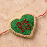 Green Heart Shaped Rakhi with Pink Beadwork - Western Era Rakhi for women