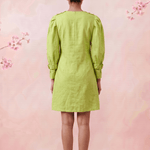 Green Hue Puff Sleeves with Structured Cuffs Embroidery Midi Dress - Western Era Dresses for women