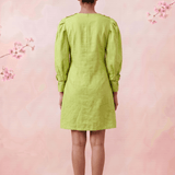 Green Hue Puff Sleeves with Structured Cuffs Embroidery Midi Dress - Western Era Dresses for women