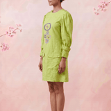 Green Hue Puff Sleeves with Structured Cuffs Embroidery Midi Dress - Western Era Dresses for women