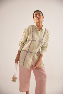 Green Line Embroidered Oversized Shirt - Western Era Tops for women