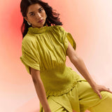 Green Linen Wrap Trouser - Western Era Bottoms for women