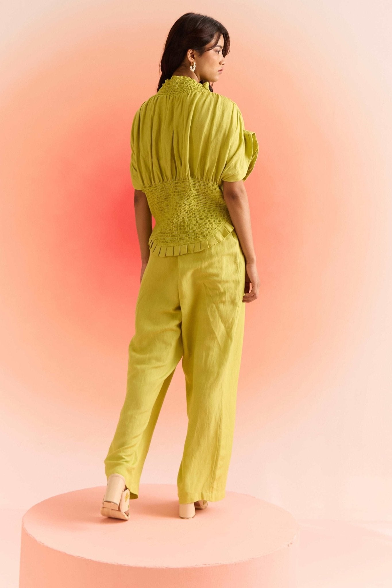 Green Linen Wrap Trouser - Western Era Bottoms for women