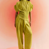 Green Linen Wrap Trouser - Western Era Bottoms for women