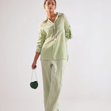 Green Multi Lace Straight Fit Cotton Trouser - Western Era Bottoms for women