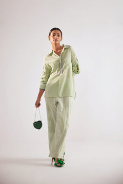Green Multi Lace Straight Fit Cotton Trouser - Western Era Bottoms for women