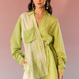 Green Tie Dye Angrakha Wrap Shirt - Western Era Tops for women