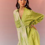 Green Tie Dye Angrakha Wrap Shirt - Western Era Tops for women