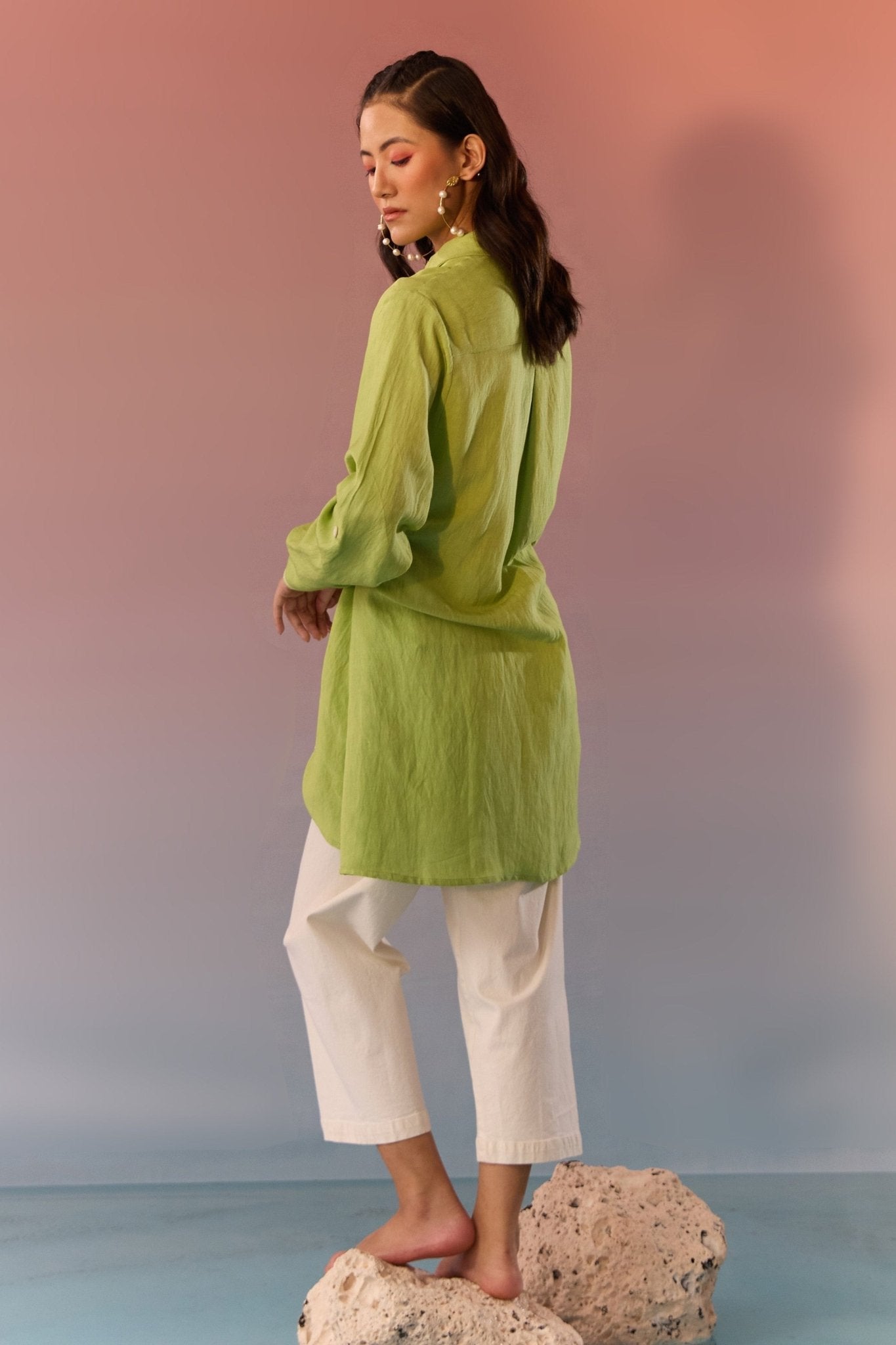 Green Tie Dye Angrakha Wrap Shirt - Western Era Tops for women