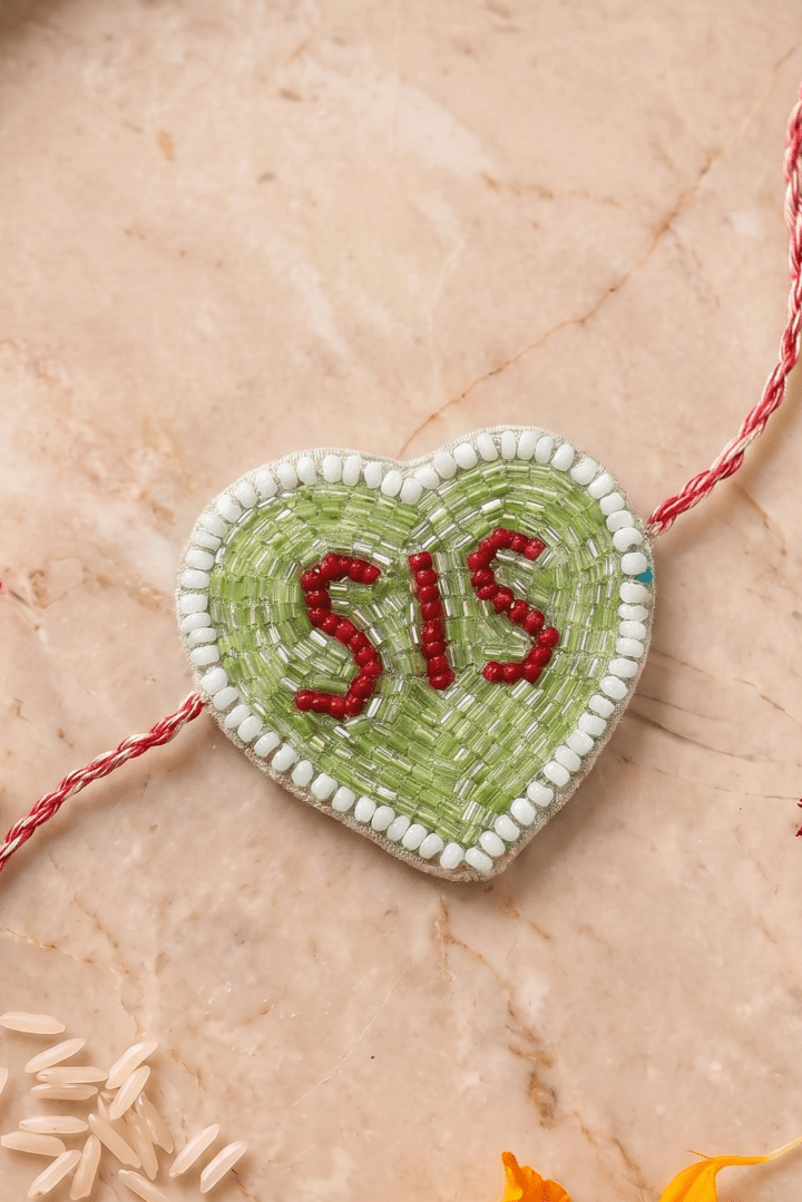 Hand Crafted Heart Shape Beaded Rakhi - Western Era Rakhi for women