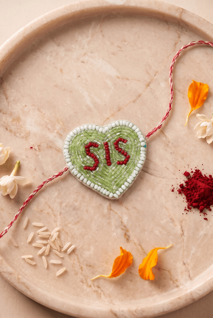 Hand Crafted Heart Shape Beaded Rakhi - Western Era Rakhi for women
