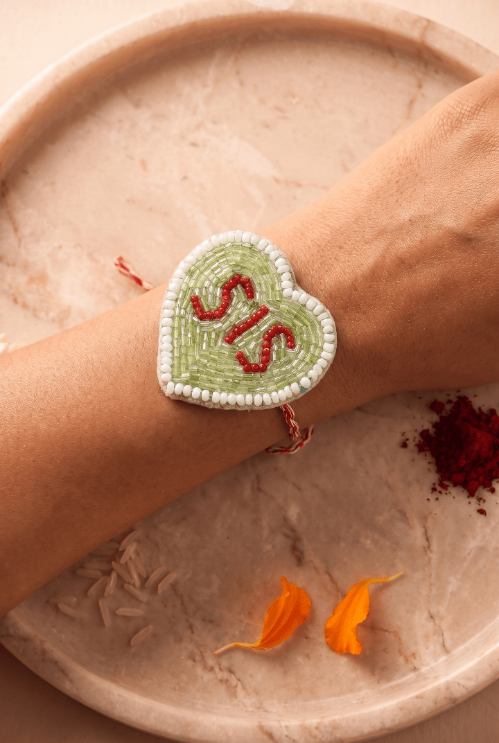 Hand Crafted Heart Shape Beaded Rakhi - Western Era Rakhi for women