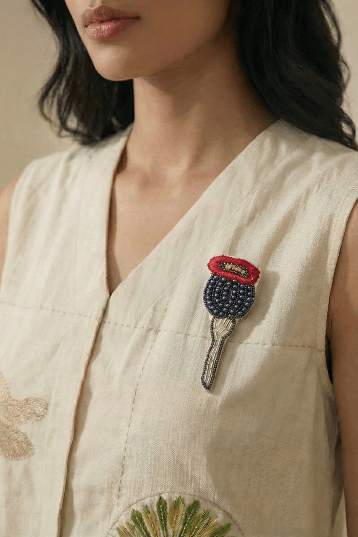 Handcrafted Brooch with beads and katdana embroidery - Western Era Brooches for women